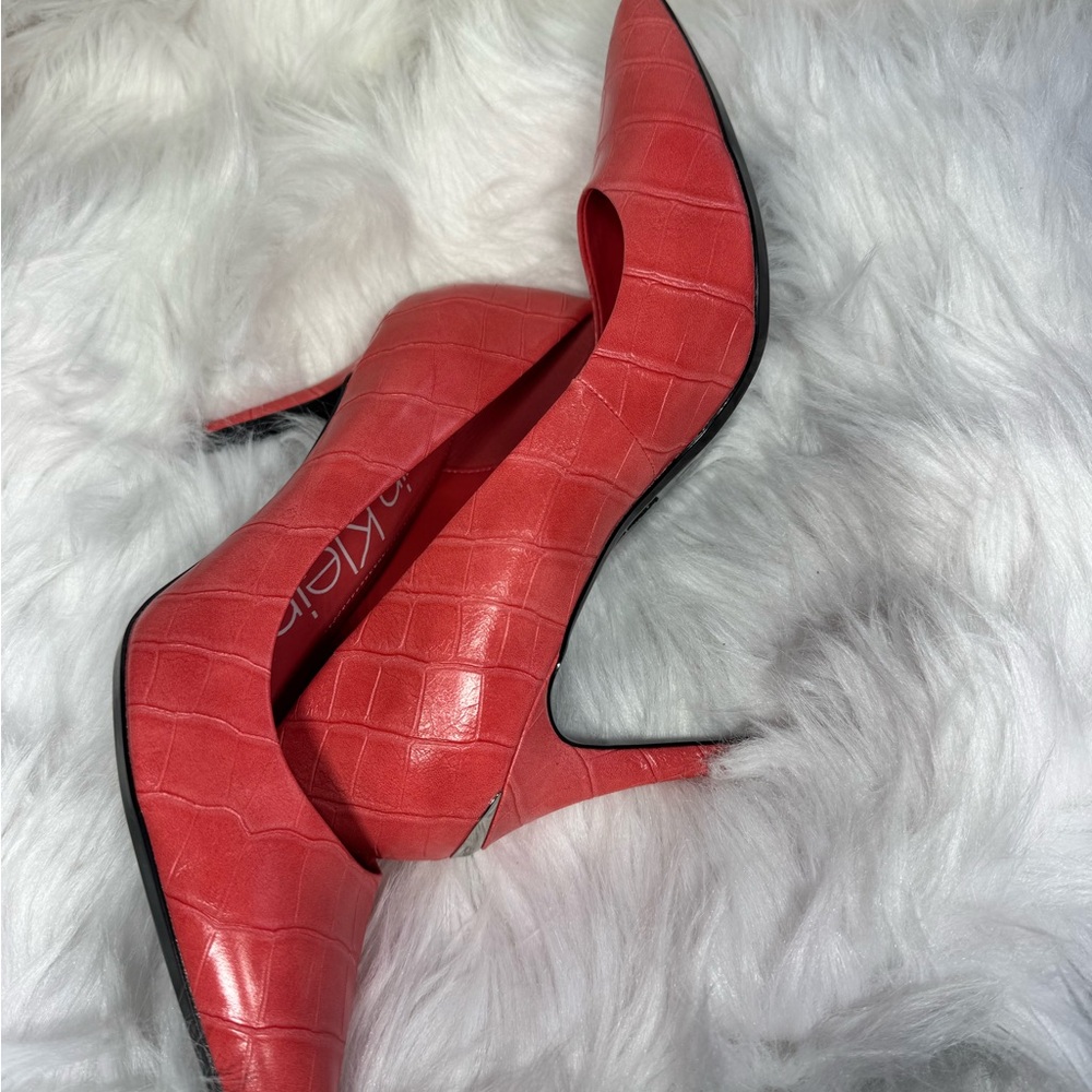 Calvin Klein Coral Croc-Embossed Heels - Picture 2 of 3